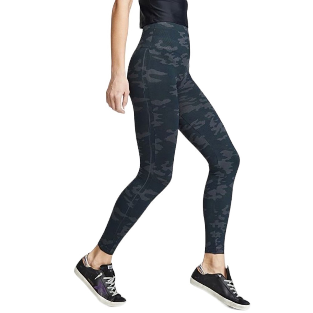 Spanx Camo Seamless Leggings Womens Large Black Gray Pull On 24.5” Inseam